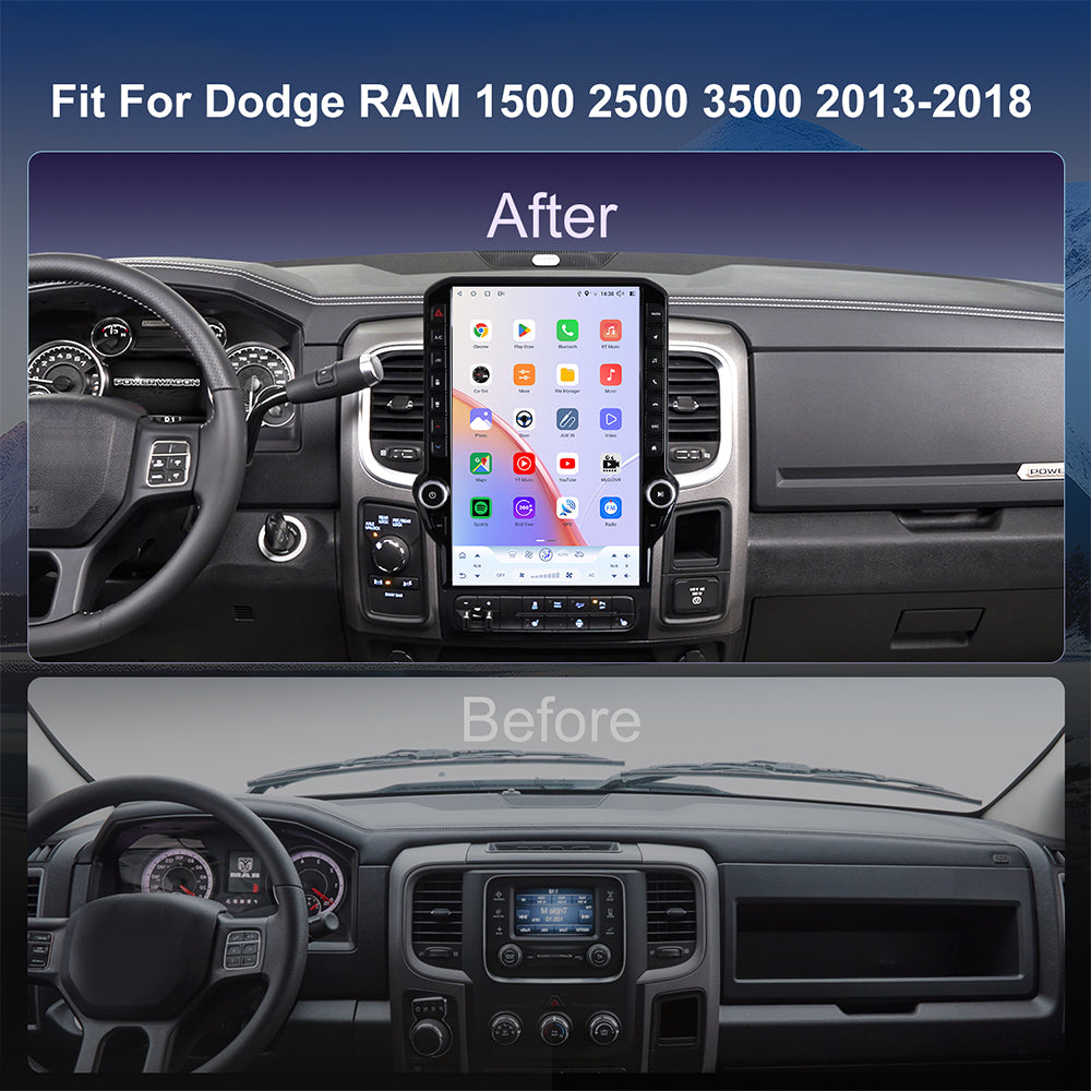 For Dodge RAM 1500/2500/3500 2013-2018 Radio upgrade,14.5-inch QLED Qualcomm 8-Core CPU,touch screen Stereo,Wireless CarPlay & Android Auto,keep OEM Controls