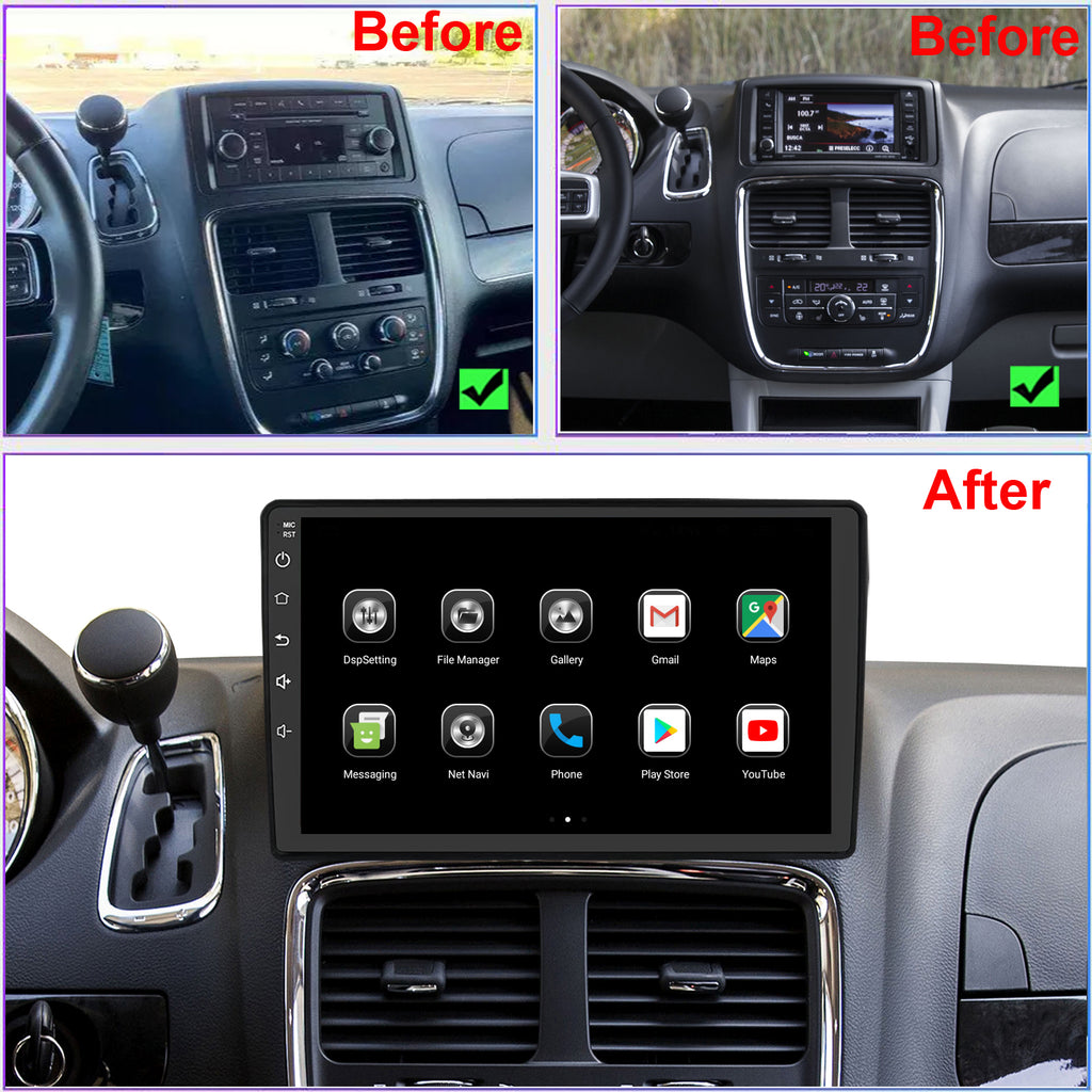 Dodge Grand Caravan Radio upgrade 2011-2020 CarPlay Stereo Screen - Topdisplay 2011 2012 2013 2014 2015 2016 2017 2018 2019 2020 Replacement Headunit Apple Android Auto Accessories Pantalla Estéreo