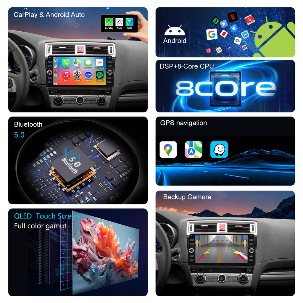 For Subaru Legacy 2015-2019 Radio upgrade,10.2-inch QLED  8-Core CPU,touch screen Stereo,Wireless CarPlay & Android Auto,keep OEM Controls