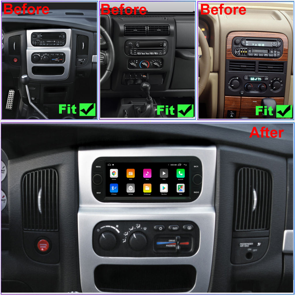 Dodge Caravan Radio upgrade 2002-2007 CarPlay Stereo Screen-Topdisplay 2002 2003 2004 2005 2006 2007 Replacement Headunit Apple Android Auto Accessories Pantalla Estéreo
