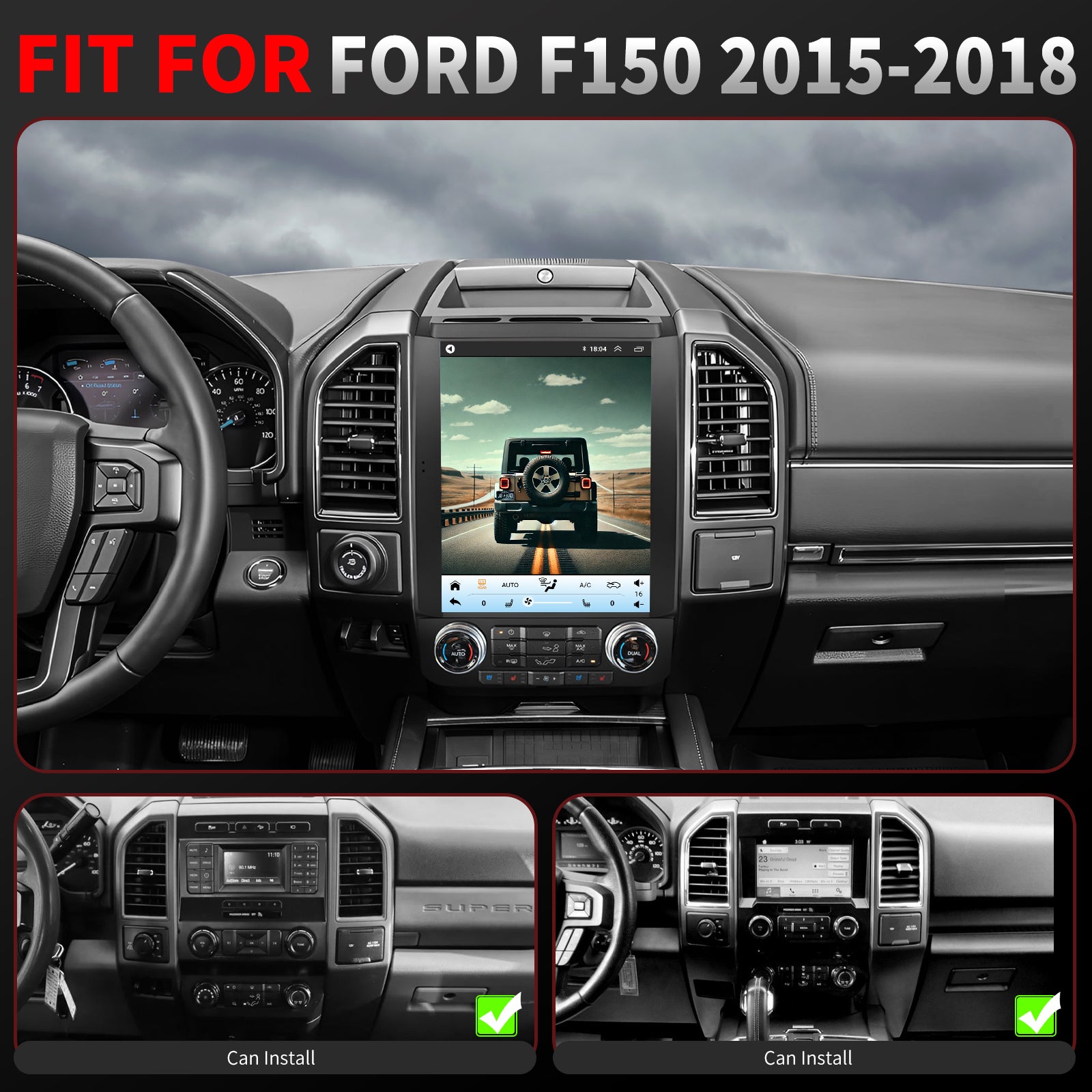 For Ford F150 2015-2018 Radio upgrade,12.1-inch QLED 8-Core CPU,touch screen Stereo,Wireless CarPlay & Android Auto,keep OEM Controls