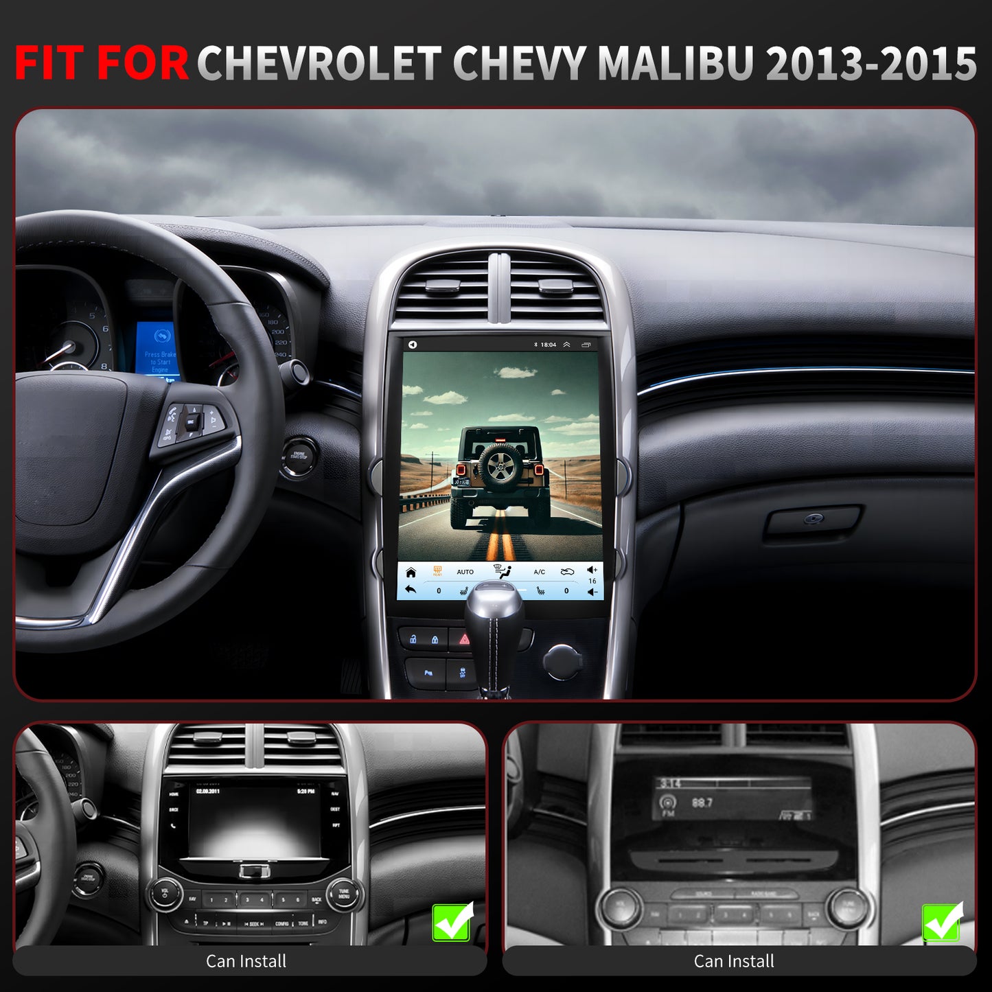 For Chevrolet Chevy Malibu 2013-2015 Radio upgrade,12.1-inch QLED 8-Core CPU,touch screen Stereo,Wireless CarPlay & Android Auto,keep OEM Controls