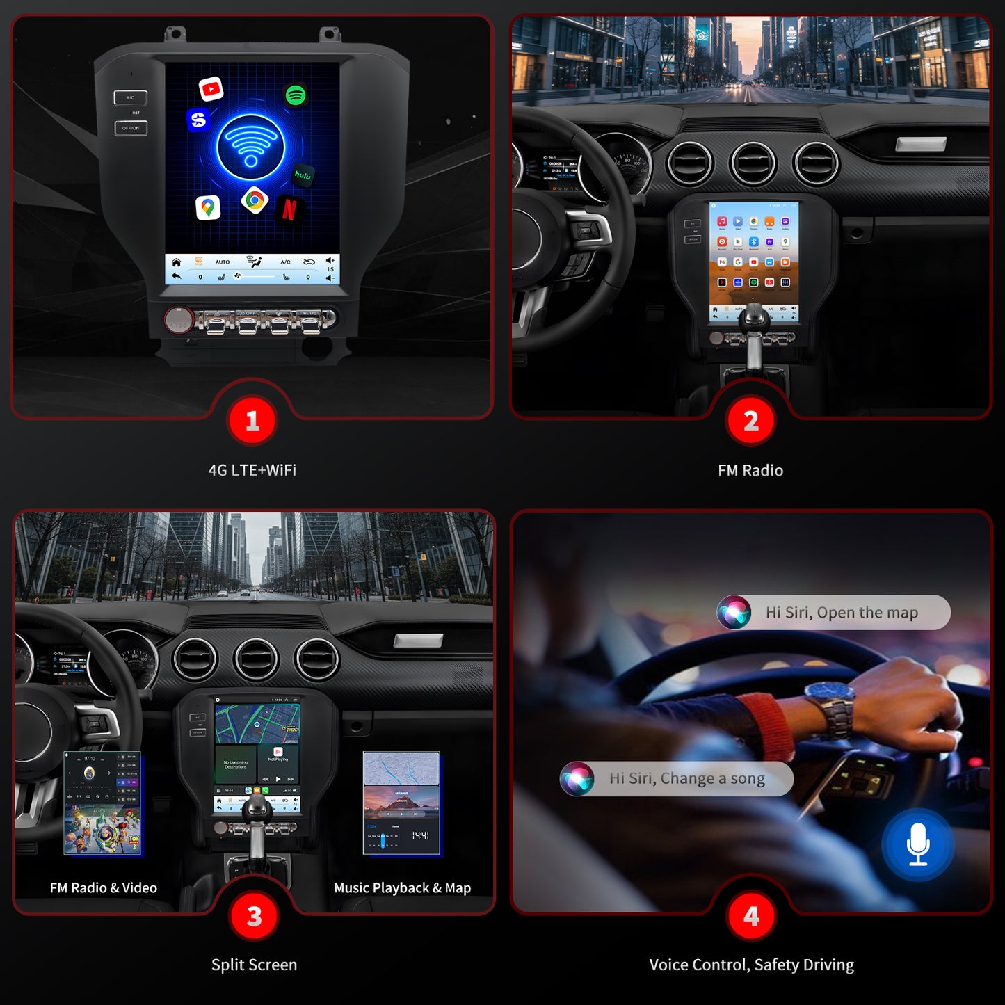 For Ford Mustang 2015-2023 Radio upgrade,9.7-inch QLED 8-Core CPU,touch screen Stereo,Wireless CarPlay & Android Auto,keep OEM Controls