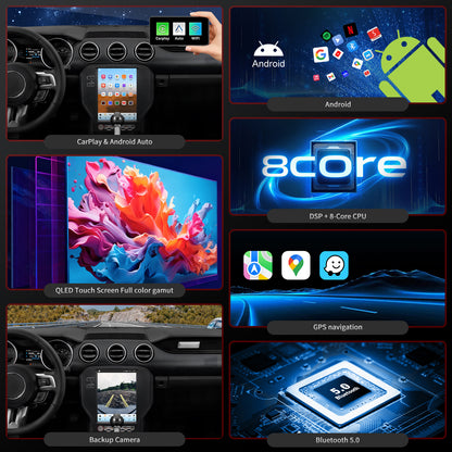 For Ford Mustang 2015-2023 Radio upgrade,9.7-inch QLED 8-Core CPU,touch screen Stereo,Wireless CarPlay & Android Auto,keep OEM Controls