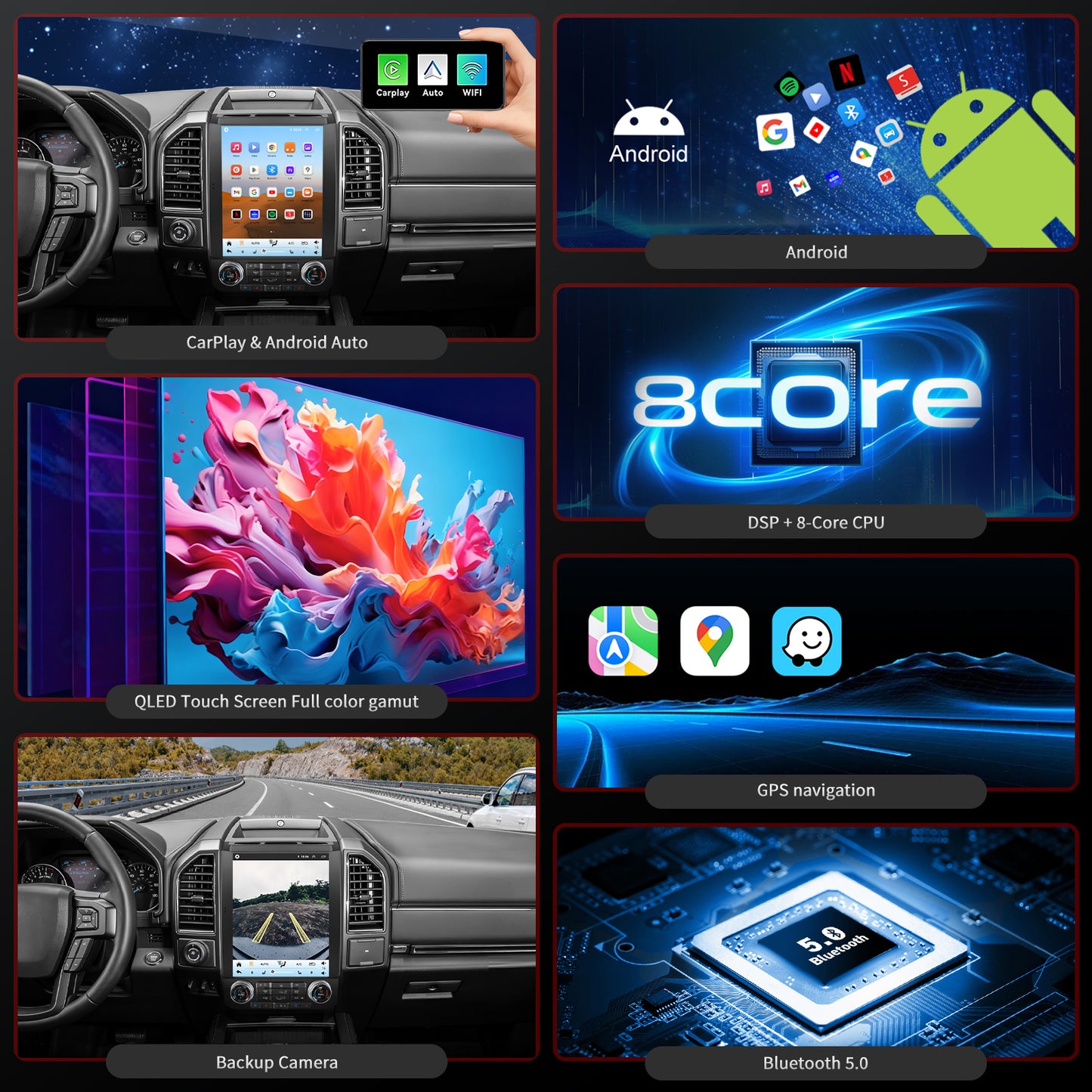 For Ford F150 2015-2018 Radio upgrade,12.1-inch QLED 8-Core CPU,touch screen Stereo,Wireless CarPlay & Android Auto,keep OEM Controls