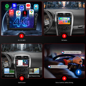 For Toyota Corolla 2009-2013 Radio Upgrade, 9-inch QLED 8-Core CPU, Touch Screen Stereo,Wireless CarPlay & Android Auto,Free backup camera, keep OEM Controls