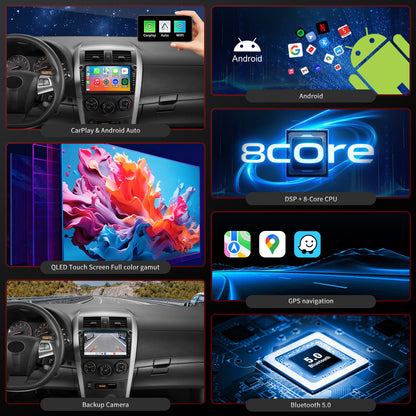 For Toyota Corolla 2009-2013 Radio Upgrade, 9-inch QLED 8-Core CPU, Touch Screen Stereo,Wireless CarPlay & Android Auto,Free backup camera, keep OEM Controls