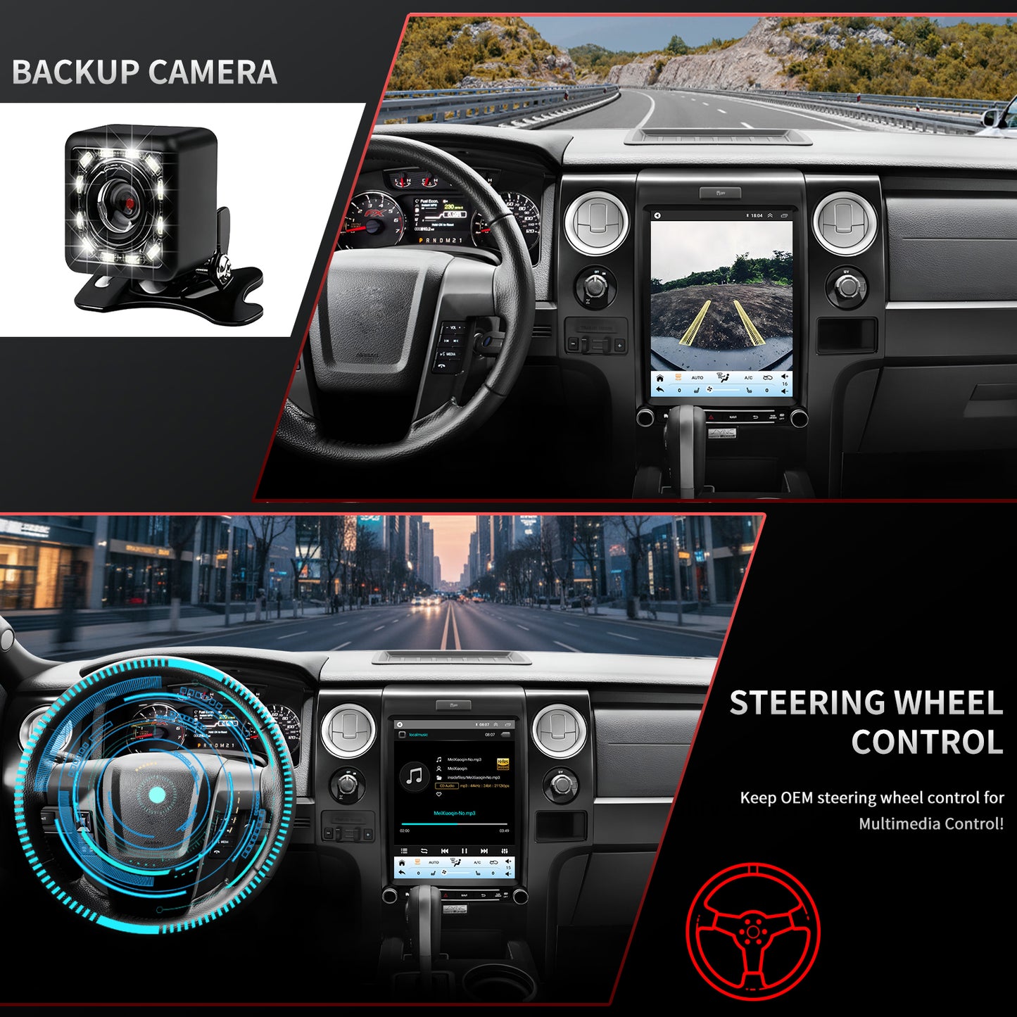 For Ford F150 2013-2014 Radio upgrade,12.1-inch QLED 8-Core CPU,touch screen Stereo,Wireless CarPlay & Android Auto,keep OEM Controls