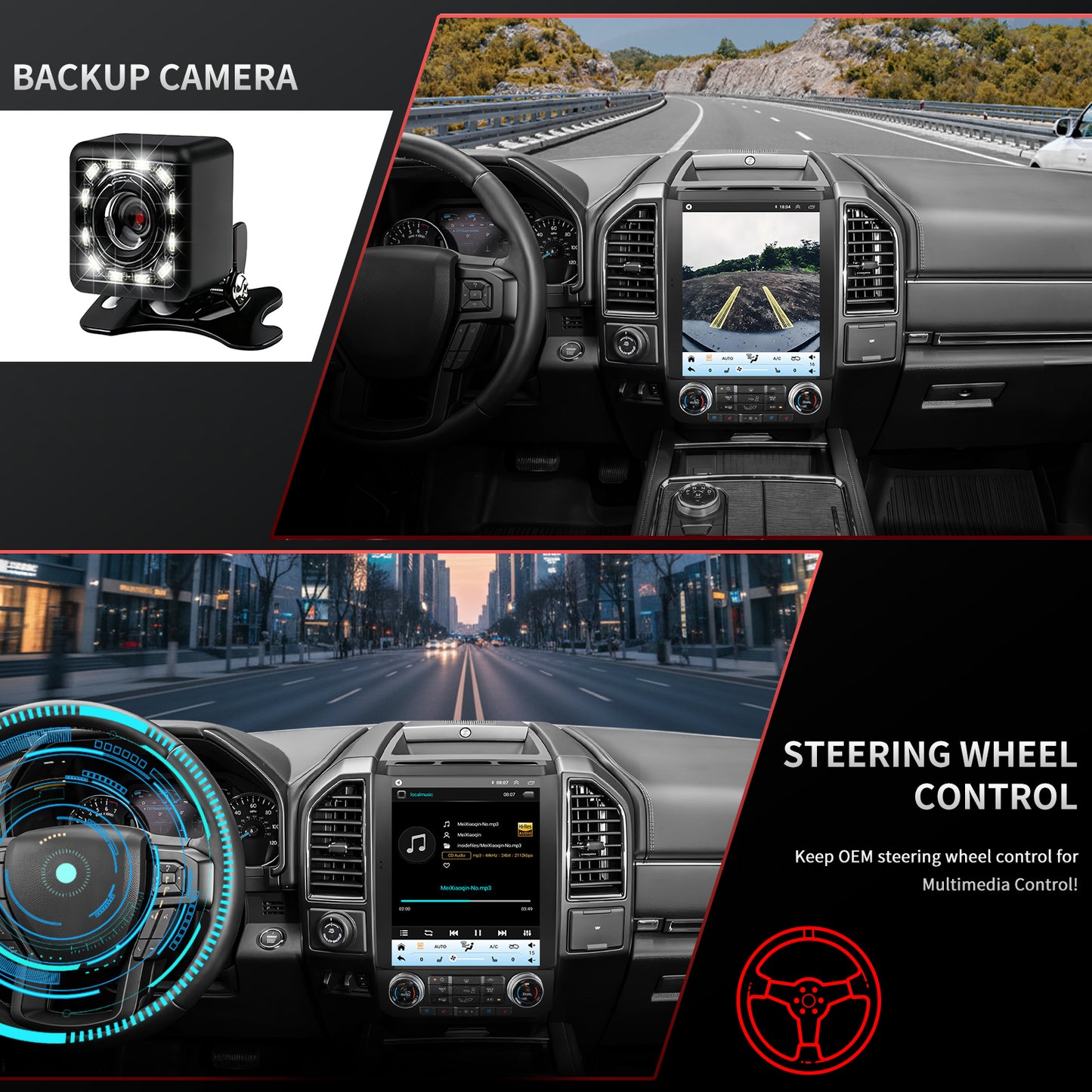 For Ford F150 2015-2018 Radio upgrade,12.1-inch QLED 8-Core CPU,touch screen Stereo,Wireless CarPlay & Android Auto,keep OEM Controls