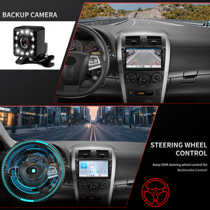 For Toyota Corolla 2009-2013 Radio Upgrade, 9-inch QLED 8-Core CPU, Touch Screen Stereo,Wireless CarPlay & Android Auto,Free backup camera, keep OEM Controls
