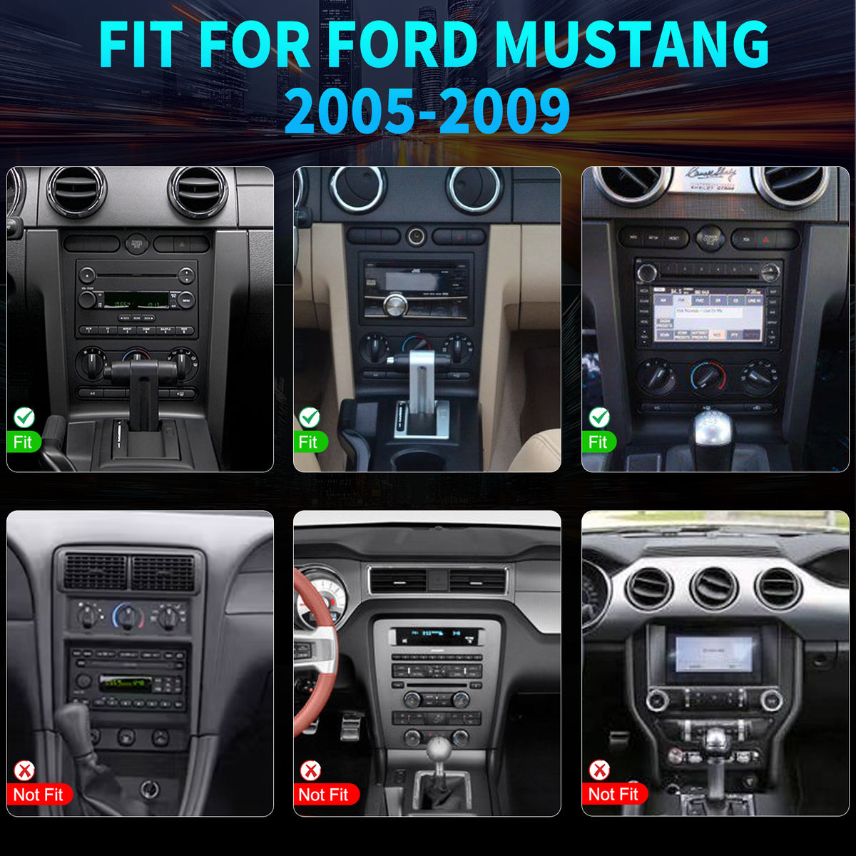 Ford Mustang Stereo replacement 2005-2009 CarPlay Radio Screen-Topdisplay 2005 2006 2007 2008 2009 Mustang Upgrade Headunit Apple Carplay Android Auto Accessories Pantalla Estéreo