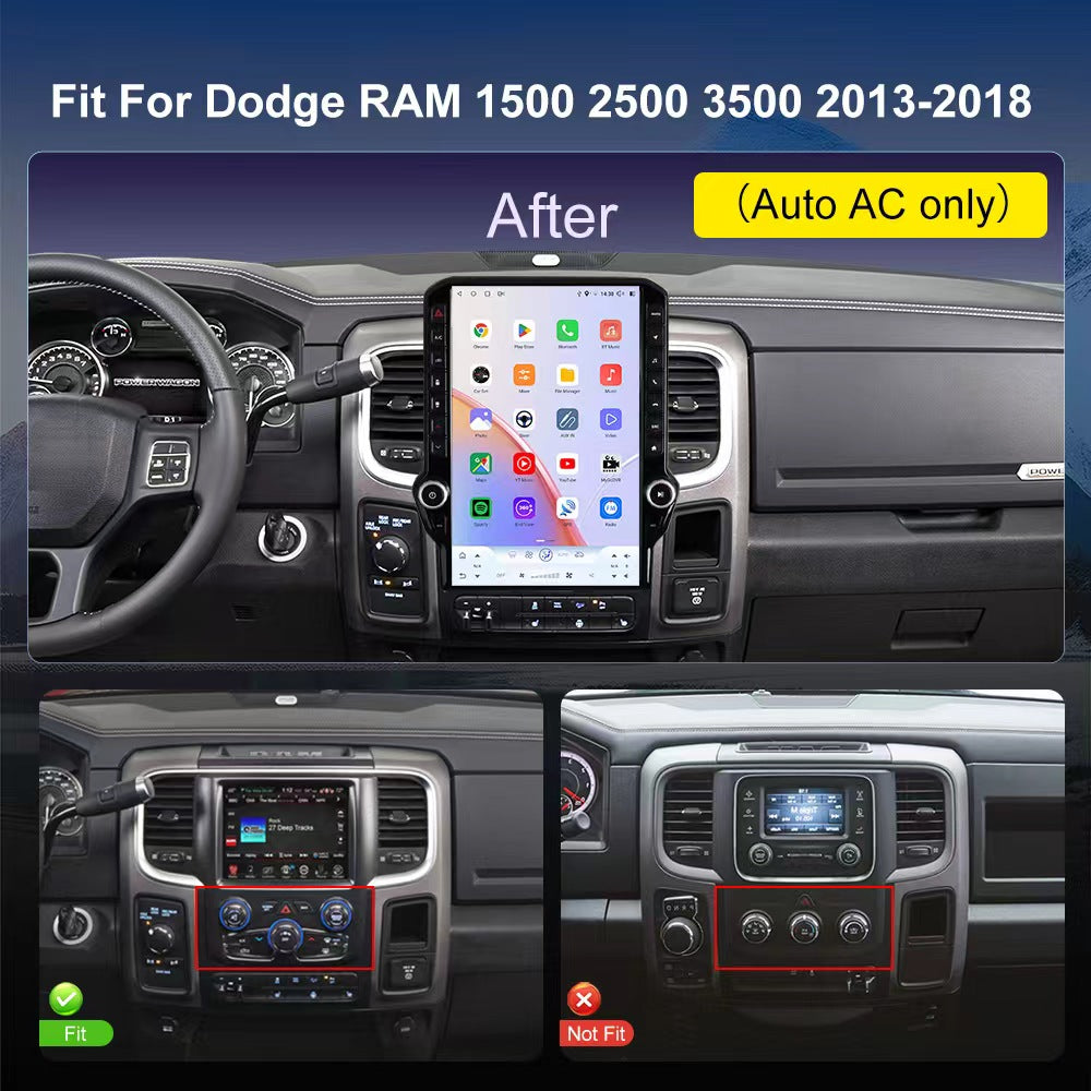 Dodge RAM 1500/2500/3500 Radio upgrade 2013-2018 CarPlay Stereo Screen-Topdisplay 2013 2014 2015 2016 2017 2018 Replacement Headunit Apple Android Auto Accessories Pantalla Estéreo