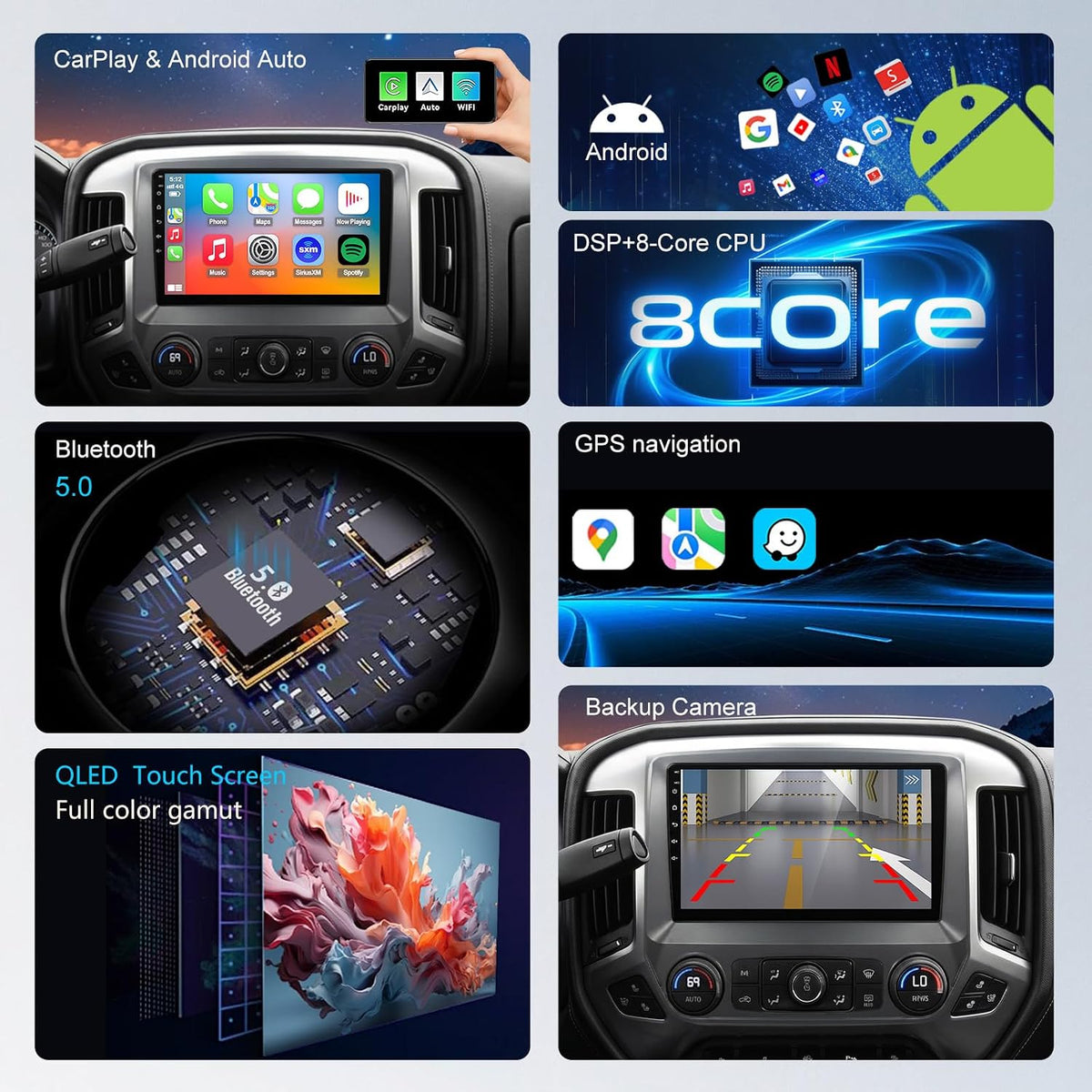 For Chevrolet Chevy Silverado 2014-2018 Radio upgrade, 10.2-inch QLED 8-Core CPU, touch screen Stereo,Wireless CarPlay & Android Auto, Non-Bose sound system