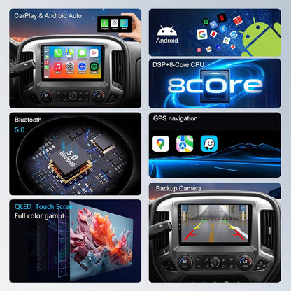 For Chevrolet Chevy Silverado 2014-2018 Radio upgrade, 10.2-inch QLED 8-Core CPU, touch screen Stereo,Wireless CarPlay & Android Auto, Non-Bose sound system