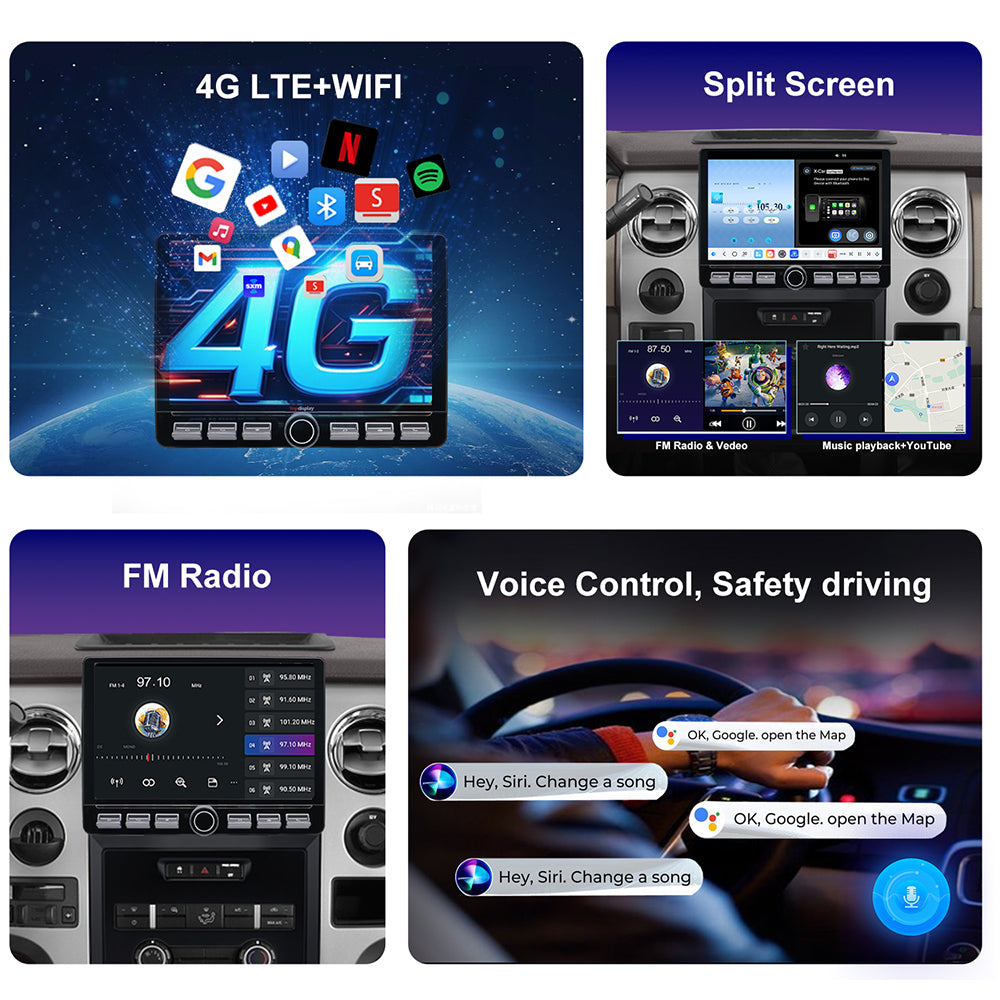 For Ford F150 2009-2012 Radio upgrade,10.2-inch QLED 8-Core CPU,touch screen Stereo,Wireless CarPlay & Android Auto,keep OEM Controls