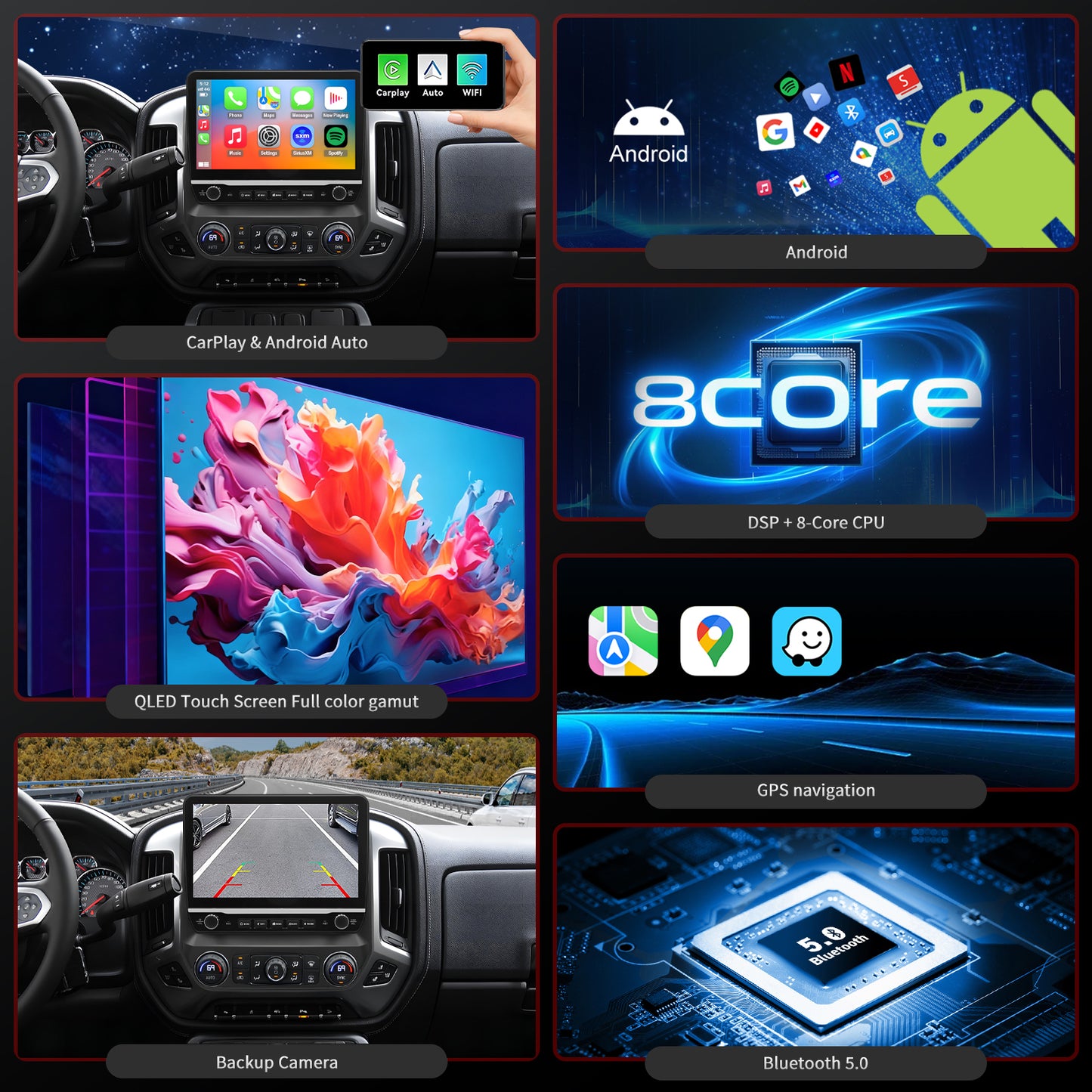 For Chevrolet Chevy Silverado 1500/2500/3500 2014-2018 Radio upgrade,10.1-inch QLED 8-Core CPU,touch screen Stereo,Wireless CarPlay & Android Auto,keep OEM Controls