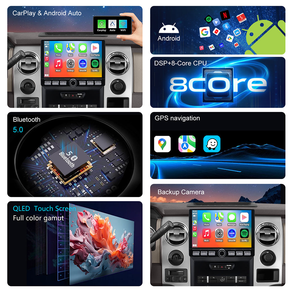 For Ford F150 2009-2012 Radio upgrade,10.2-inch QLED 8-Core CPU,touch screen Stereo,Wireless CarPlay & Android Auto,keep OEM Controls