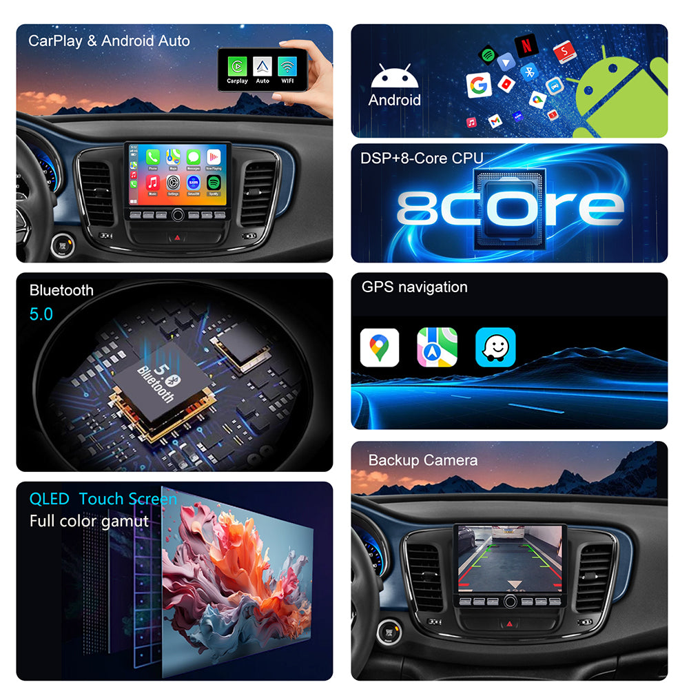 Chrysler 200 Radio upgrade 2015-2017 CarPlay Stereo Screen-Topdisplay 2015 2016 2017 Replacement Headunit Apple Android Auto Accessories Pantalla Estéreo