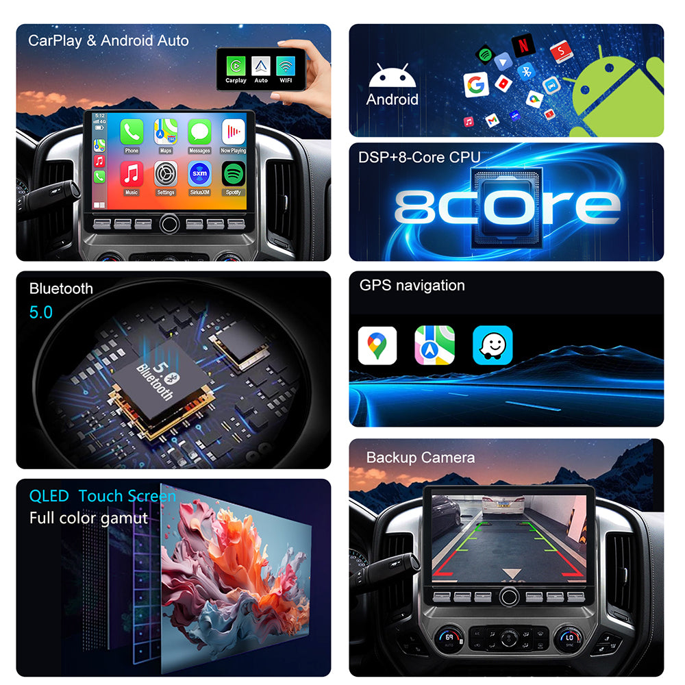 For Chevrolet Chevy Silverado 2014-2018 Radio upgrade,10.2-inch QLED 8-Core CPU,touch screen Stereo,Wireless CarPlay & Android Auto,keep OEM Controls