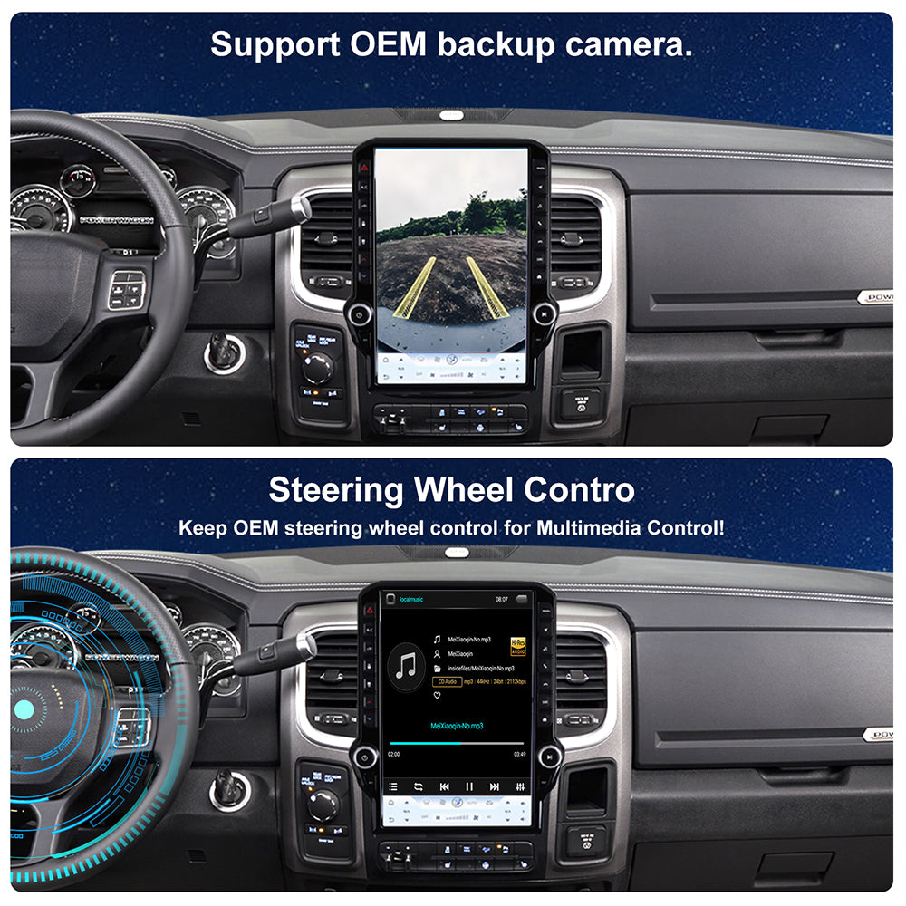 Dodge RAM 1500/2500/3500 Radio upgrade 2013-2018 CarPlay Stereo Screen-Topdisplay 2013 2014 2015 2016 2017 2018 Replacement Headunit Apple Android Auto Accessories Pantalla Estéreo