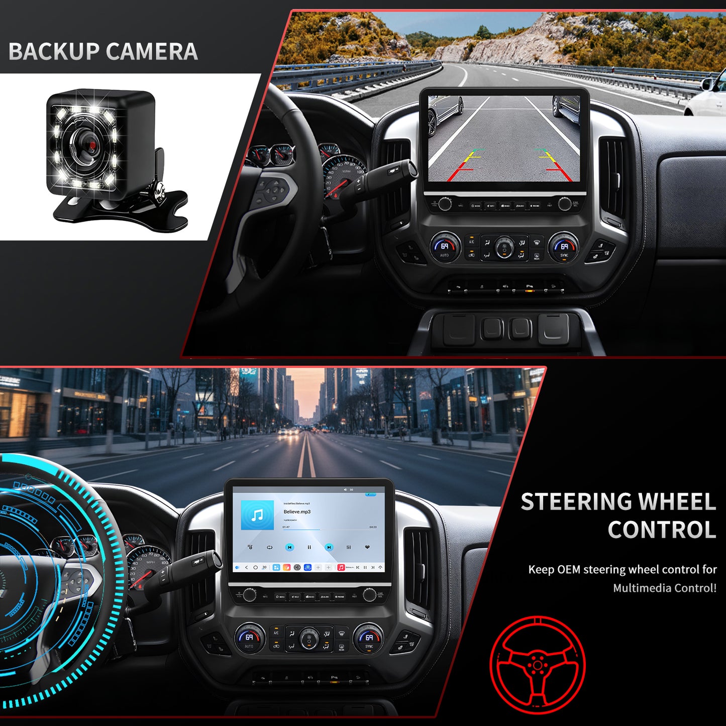 For Chevrolet Chevy Silverado 1500/2500/3500 2014-2018 Radio upgrade,10.1-inch QLED 8-Core CPU,touch screen Stereo,Wireless CarPlay & Android Auto,keep OEM Controls