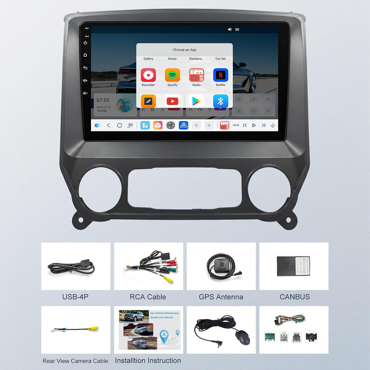 For Chevrolet Chevy Silverado 2014-2018 Radio upgrade, 10.2-inch QLED 8-Core CPU, touch screen Stereo,Wireless CarPlay & Android Auto, Non-Bose sound system