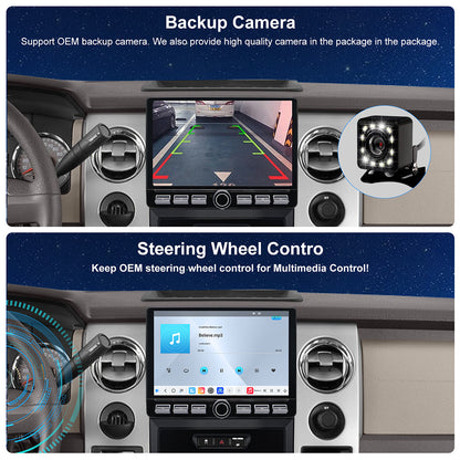 For Ford F150 2009-2012 Radio upgrade,10.2-inch QLED 8-Core CPU,touch screen Stereo,Wireless CarPlay & Android Auto,keep OEM Controls