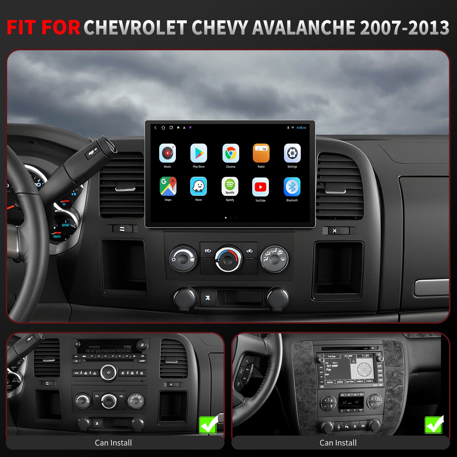 Chevy Avalanche Radio upgrade 2007-2013 CarPlay Stereo Screen - Topdisplay 2007 2008 2009 2010 2011 2012 2013 Chevrolet