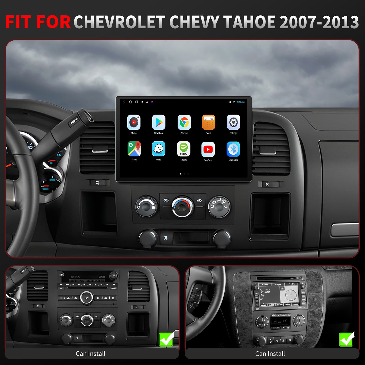 Chevy Tahoe Radio upgrade 2007-2013 CarPlay Stereo Screen - Topdisplay  2007 2008 2009 2010 2011 2012 2013 Chevrolet Replacement 