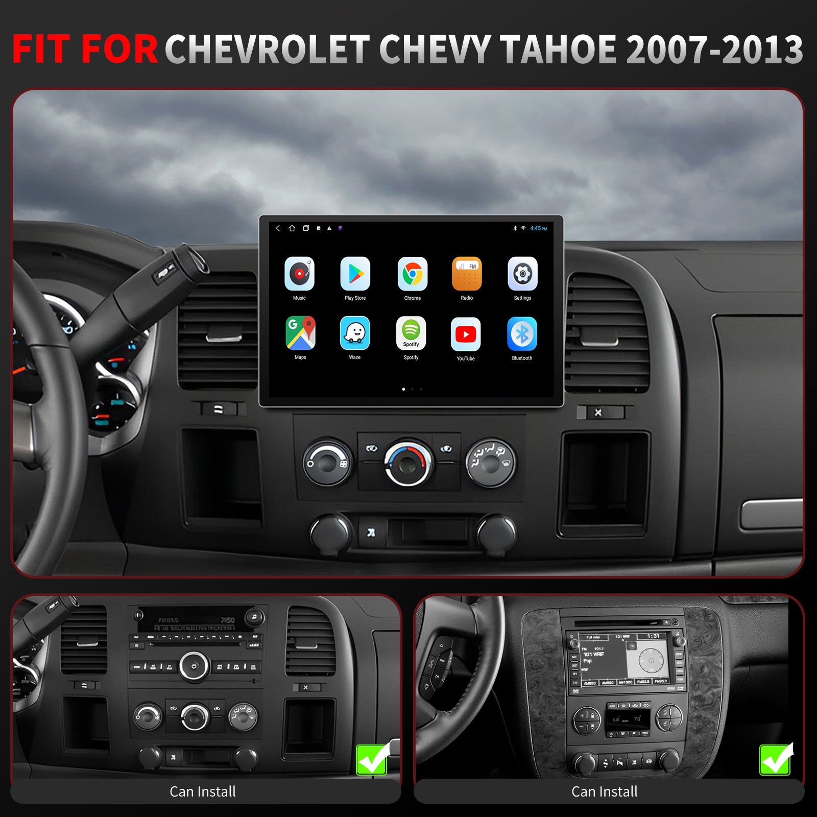 Chevy Tahoe Radio upgrade 2007-2013 CarPlay Stereo Screen - Topdisplay  2007 2008 2009 2010 2011 2012 2013 Chevrolet Replacement 