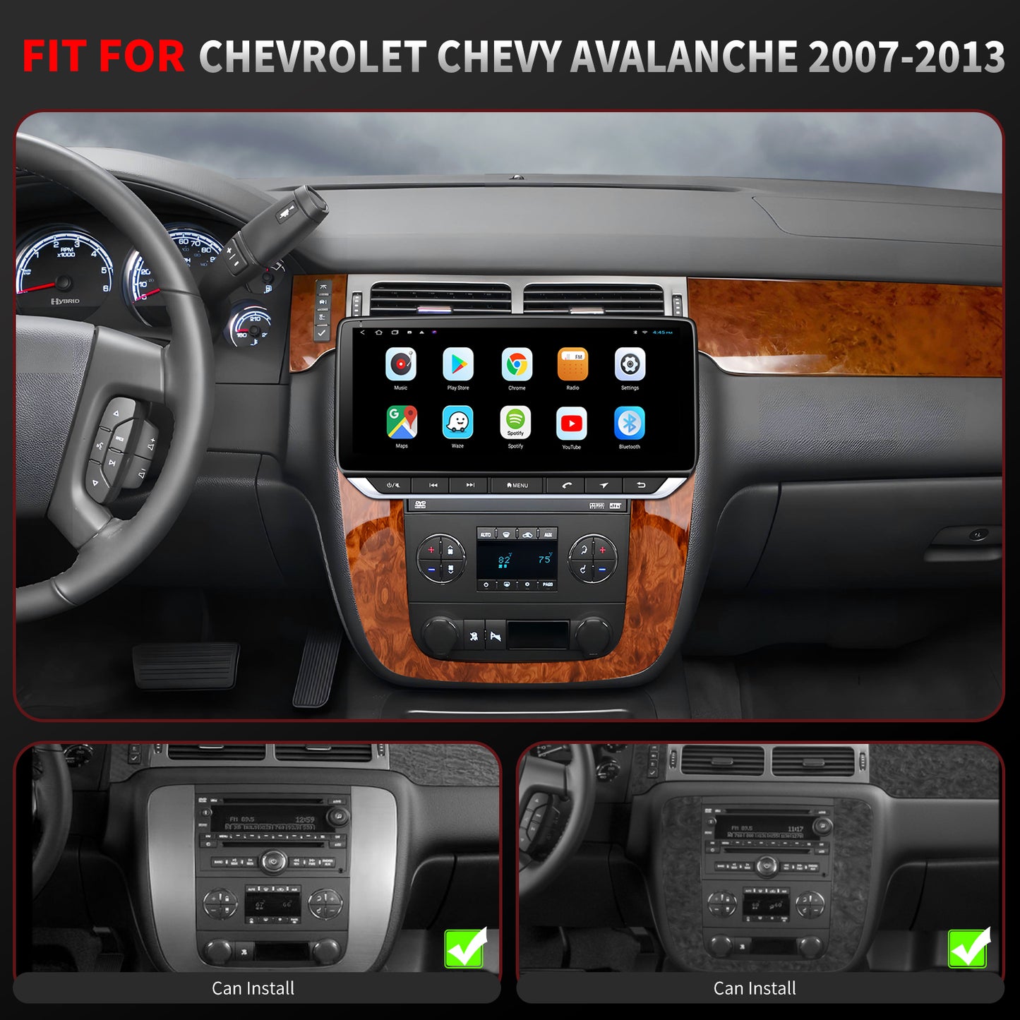 Chevy  Avalanche Radio upgrade 2007-2013 CarPlay Stereo Screen - Topdisplay 2007 2008 2009 2010 2011 2012 2013 Chevrolet