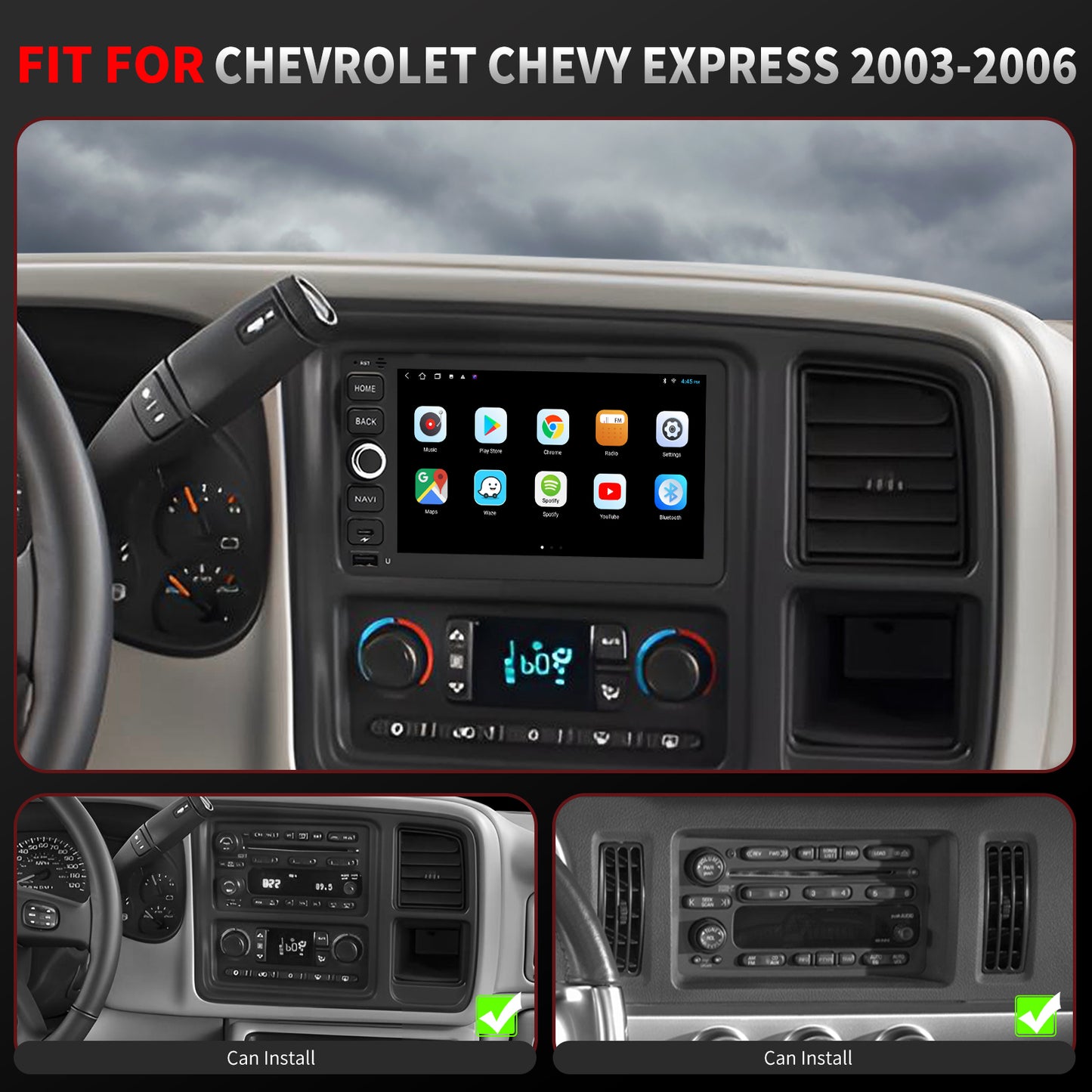 Chevy Express Radio upgrade 2003-2006 CarPlay Stereo Screen-Topdisplay 2003 2004 2005 2006 Chevrolet Replacement