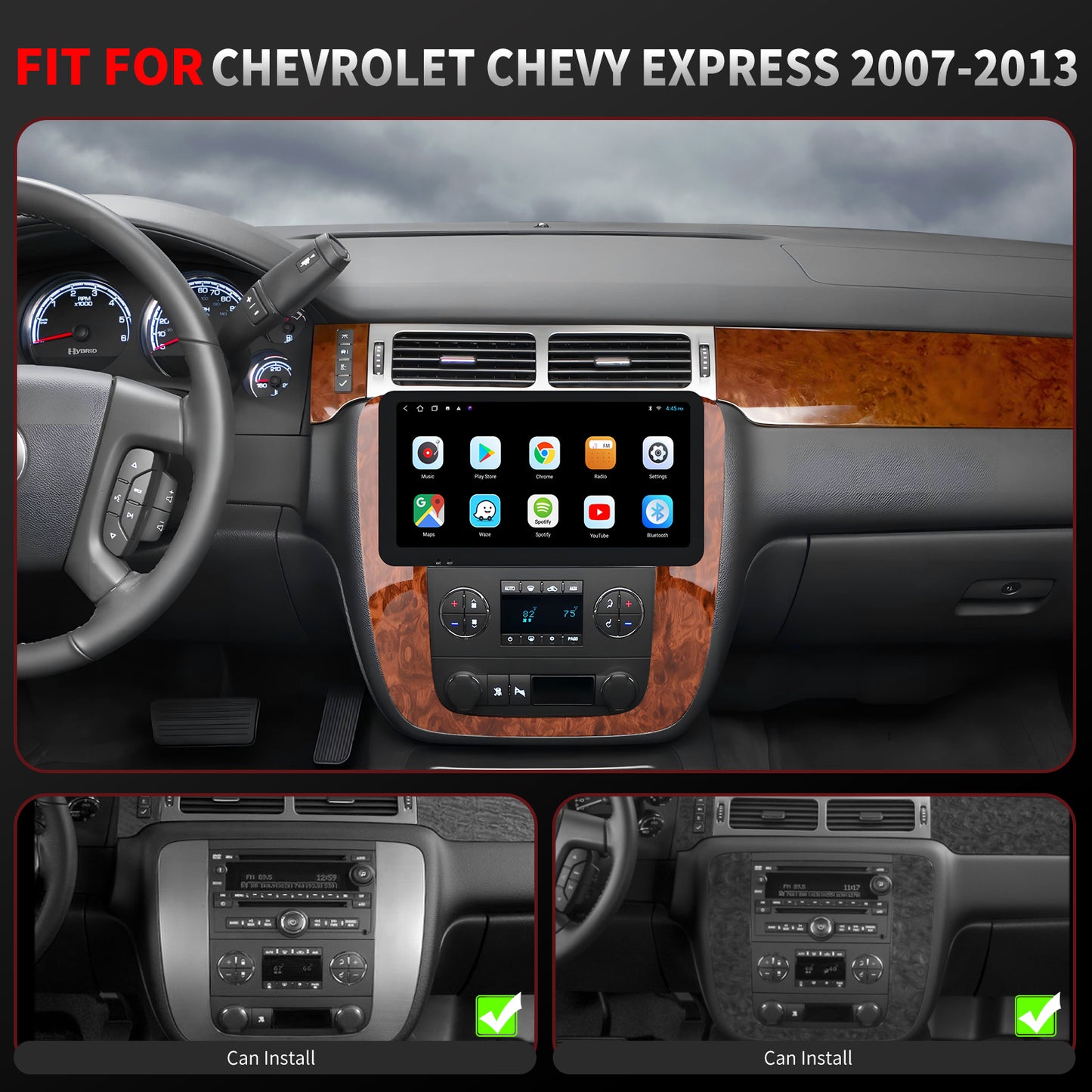 Chevy Express Radio upgrade 2007-2013 CarPlay Stereo Screen-Topdisplay 2007 2008 2009 2010 2011 2012 2013 Chevrolet Replacement