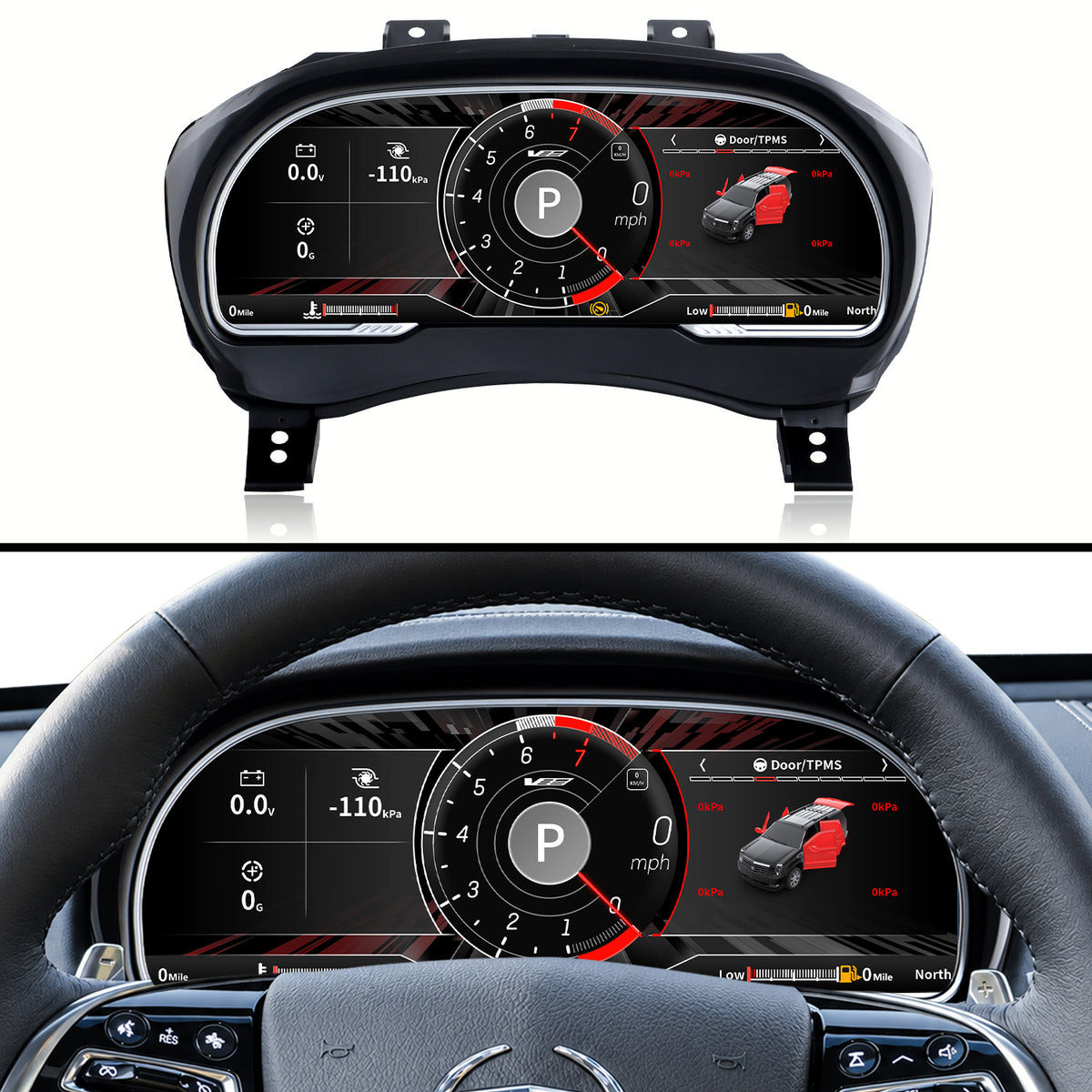 Cadillac ATS ATS-L 2014, 2015, 2016, 2017 digital instrument cluster upgrade with a 12.3-inch QLED screen, multiple display themes and wireless Apple CarPlay