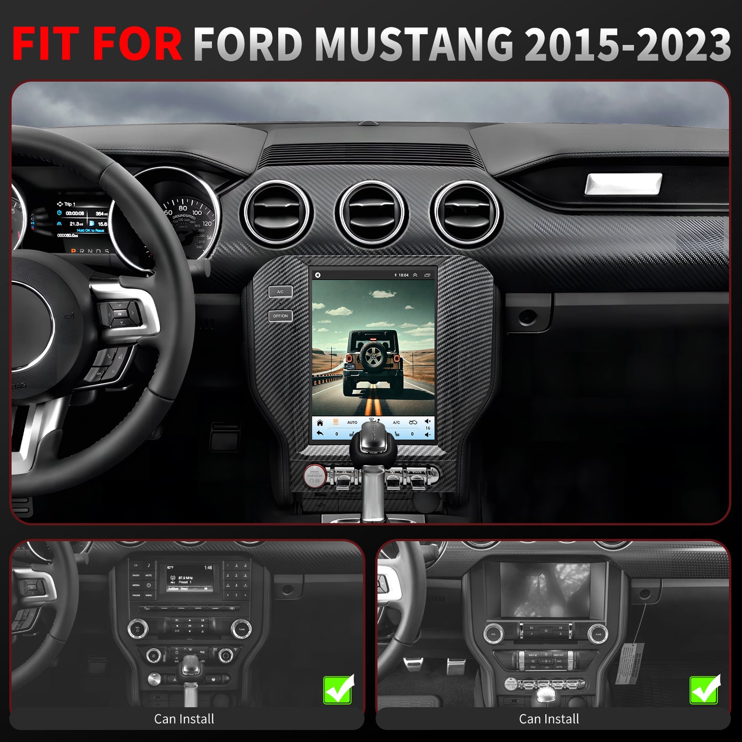 Ford Mustang Stereo replacement 2015-2023 CarPlay Radio Screen-Topdisplay 2015 2016 2017 2018 2019 2020 2021 2022 2023 Mustang Upgrade Headunit Apple Carplay Android Auto Accessories Pantalla Estéreo