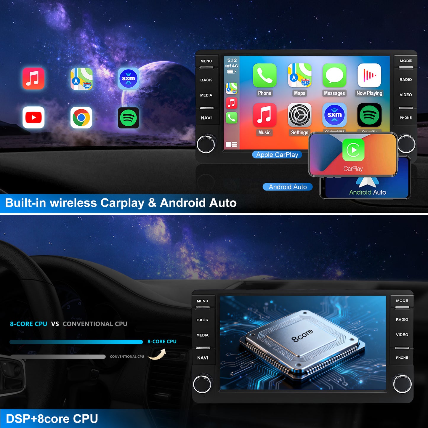 For Mitsubishi Outlander 2014-2022 Radio upgrade, 7-inch QLED, 8-Core CPU, touch screen Stereo,Wireless CarPlay & Android Auto, With Free Backup Camera, keep OEM Controls