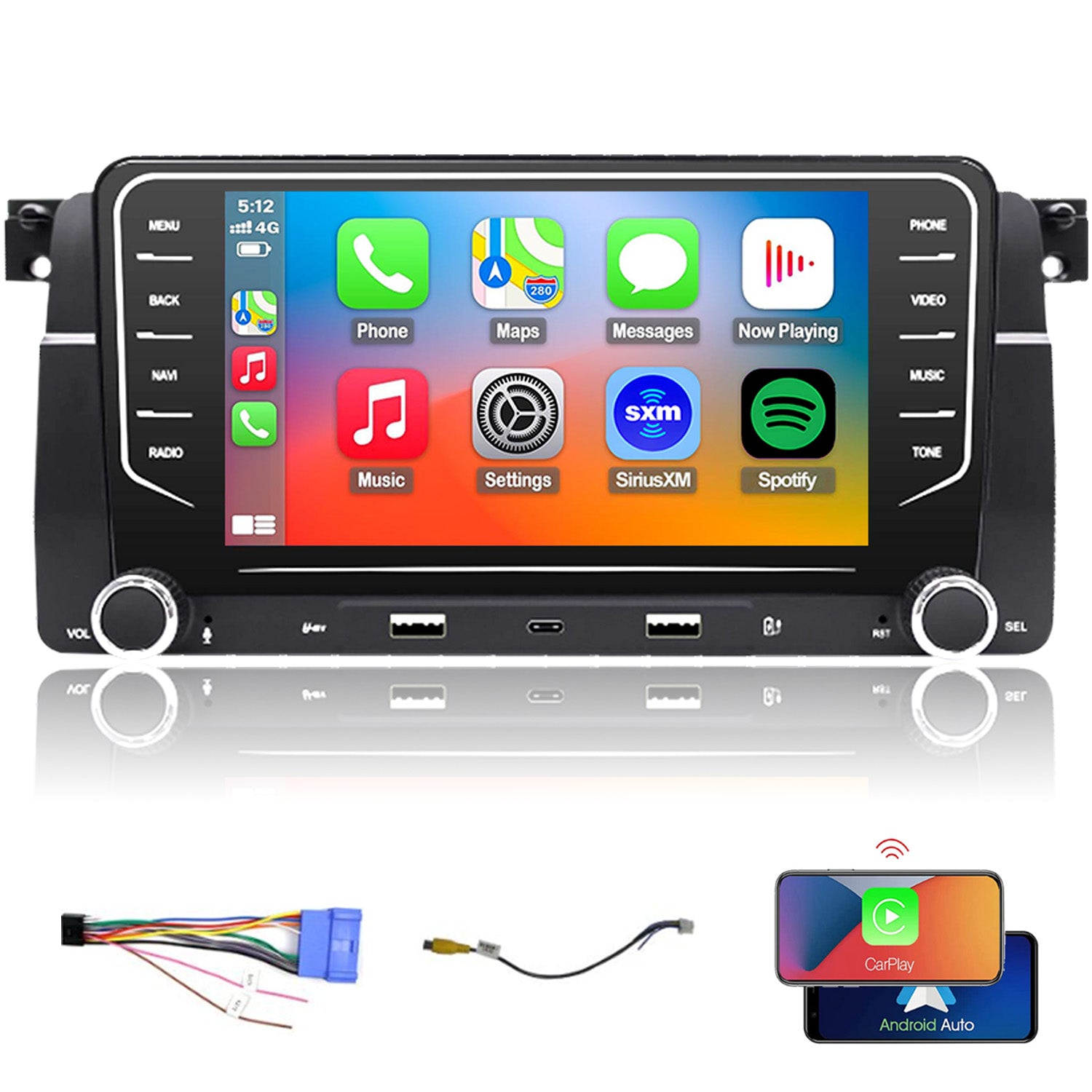 BMW 323i 328i Radio upgrade 1998-2007 CarPlay Stereo Screen - Topdisplay 1998 1999 2000 2001 2002 2003 2004 2005 2006 2007 Replacement Headunit Apple Android Auto Accessories Pantalla Estéreo
