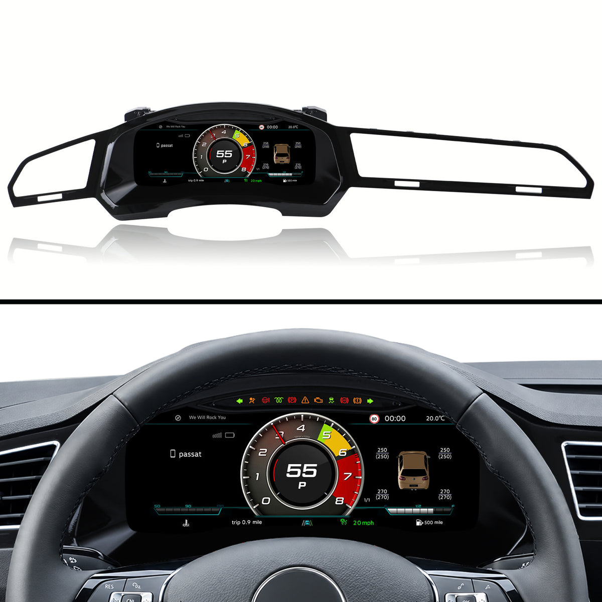 Replace Volkswagen Tiguan L 2017, 2018, 2019, 2020, 2021 digital instrument cluster with a 12.3" QLED Screen for with wireless CarPlay