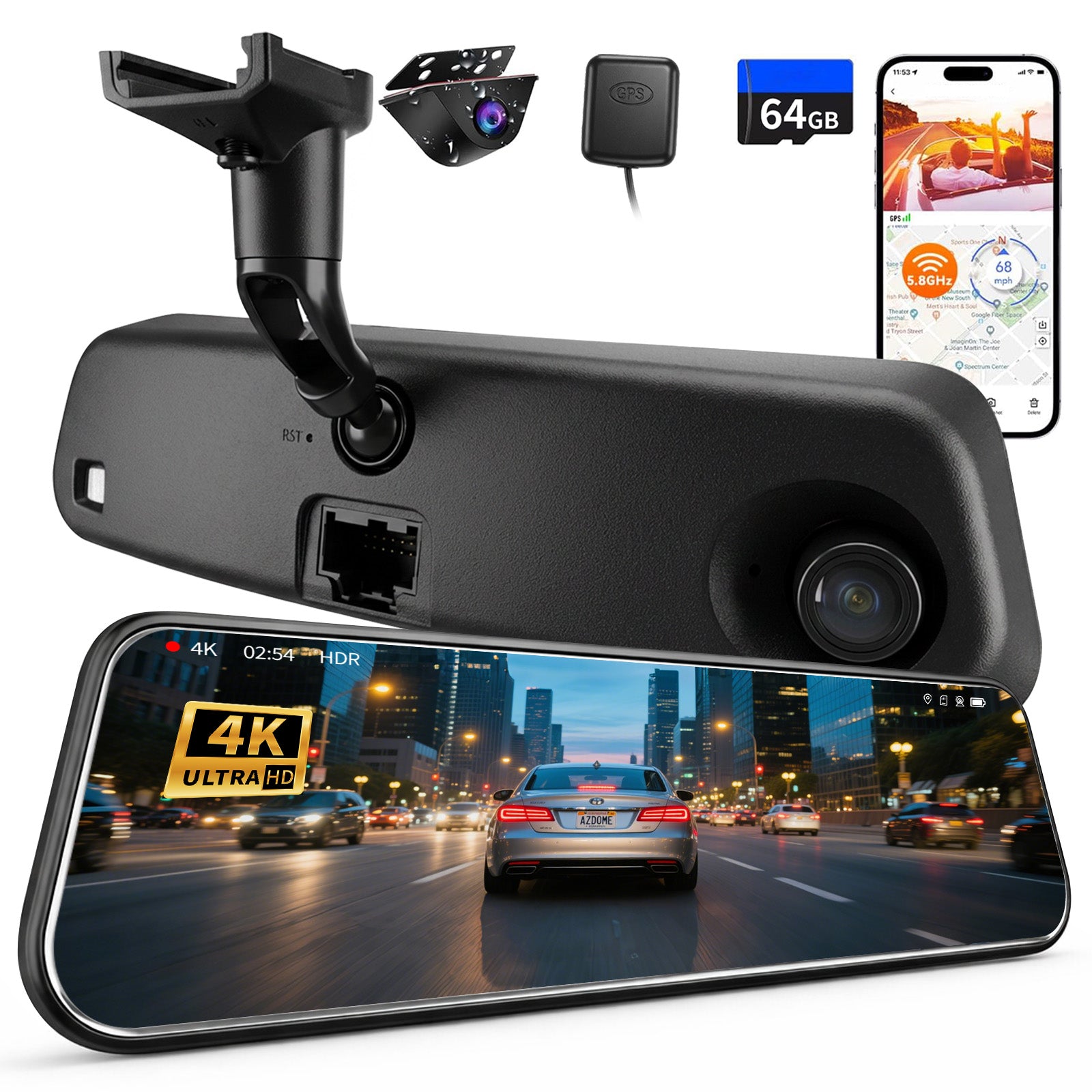 4K Mirror Dash Cam for Ford Edge 2011–2019, Front 4K + Rear 1080P Camera, Integrated Replacement OEM Look, Plug & Play, Includes Free 64GB Card