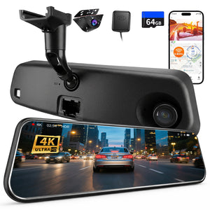 4K Mirror Dash Cam for Ford F250 2020–2023, Front 4K + Rear 1080P Camera, Integrated Replacement OEM Look, Plug & Play, Includes Free 64GB Card