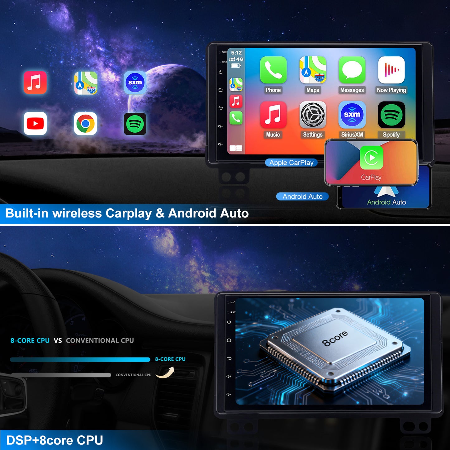 For Lincoln Aviator 2003-2005 Radio upgrade, 7-inch QLED 8-Core CPU, touch screen Stereo, Wireless CarPlay & Android Auto, Free backup cam, keep OEM Controls