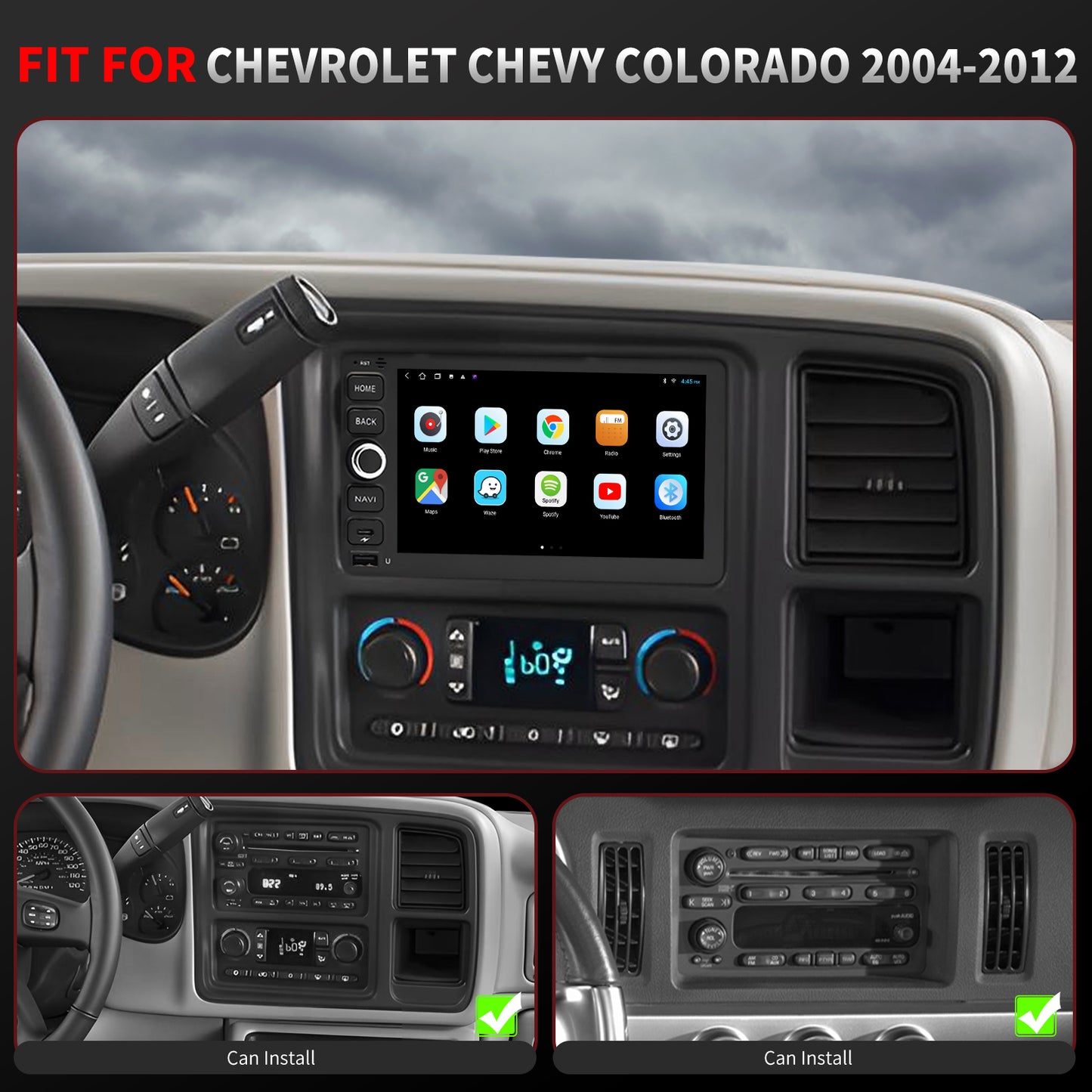 Chevy Colorado Radio upgrade 2004-2012 CarPlay Stereo Screen - Topdisplay 2004 2005 2006 2007 2008 2009 2010 2011 2012 Chevrolet Replacement