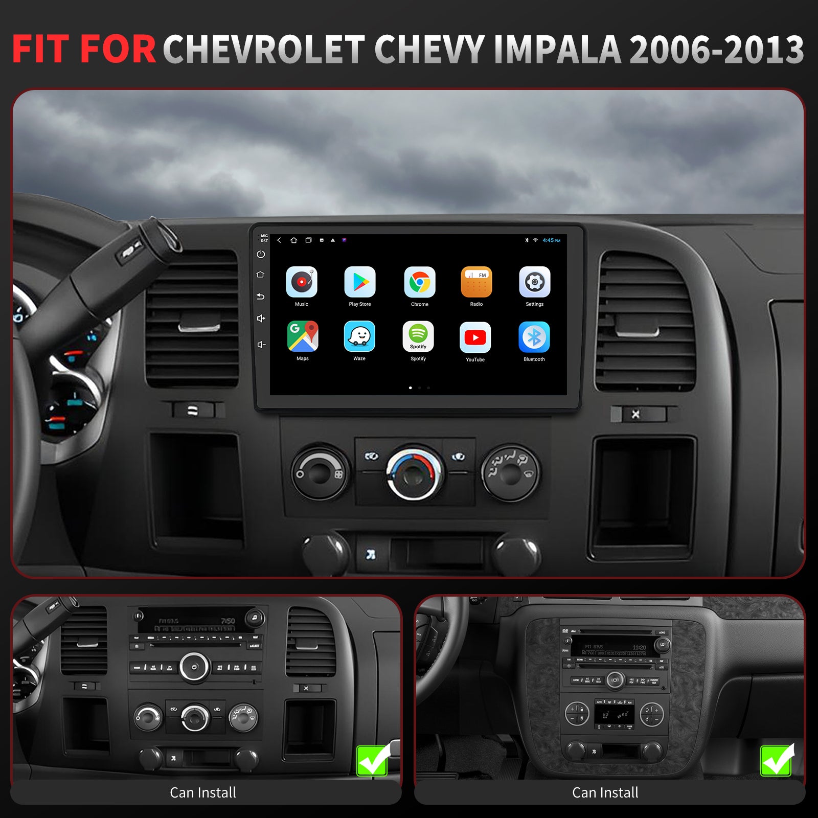 Chevy Impala Radio upgrade 2006-2013 CarPlay Stereo Screen-Topdisplay 2006 2007 2008 2009 2010 2011 2012 2013 Chevrolet Replacement