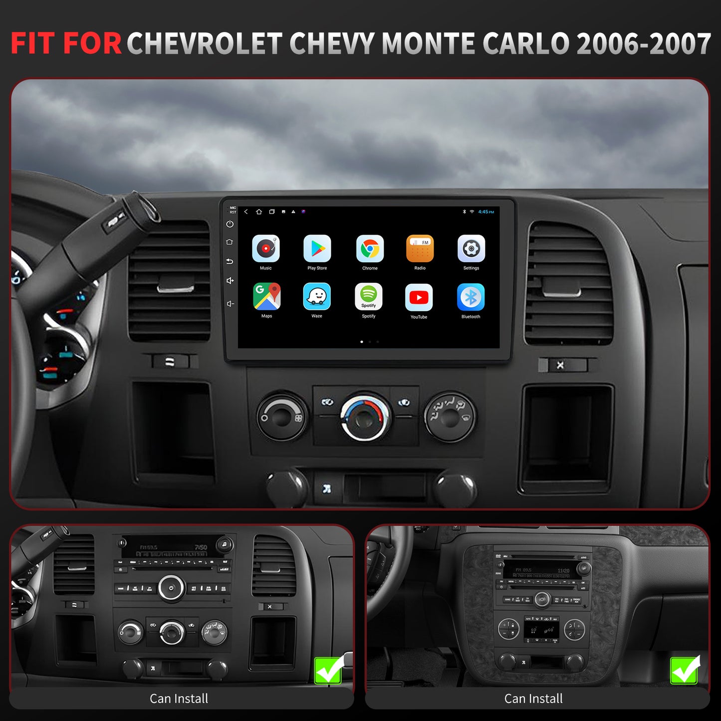 Chevy Monte Carlo Radio upgrade 2006-2007 CarPlay Stereo Screen - Topdisplay 2006 2007 Chevrolet Replacement