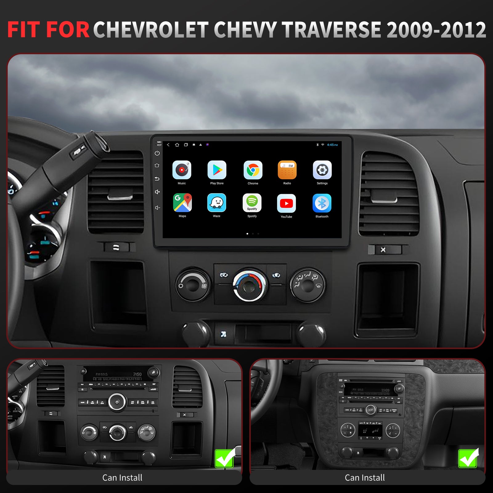 Chevy Traverse Radio upgrade 2009-2012 CarPlay Stereo Screen - Topdisplay 2009 2010 2011 2012 Chevrolet Replacement