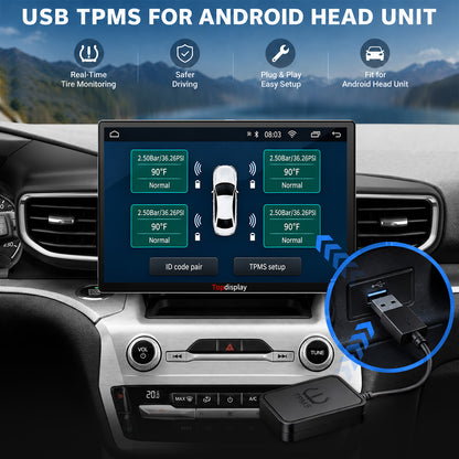 Topdisplay TM2 TPMS Set of 4 Sensors, Tire Pressure Display via Built-in Head Unit App, Restore Factory-Style Monitoring