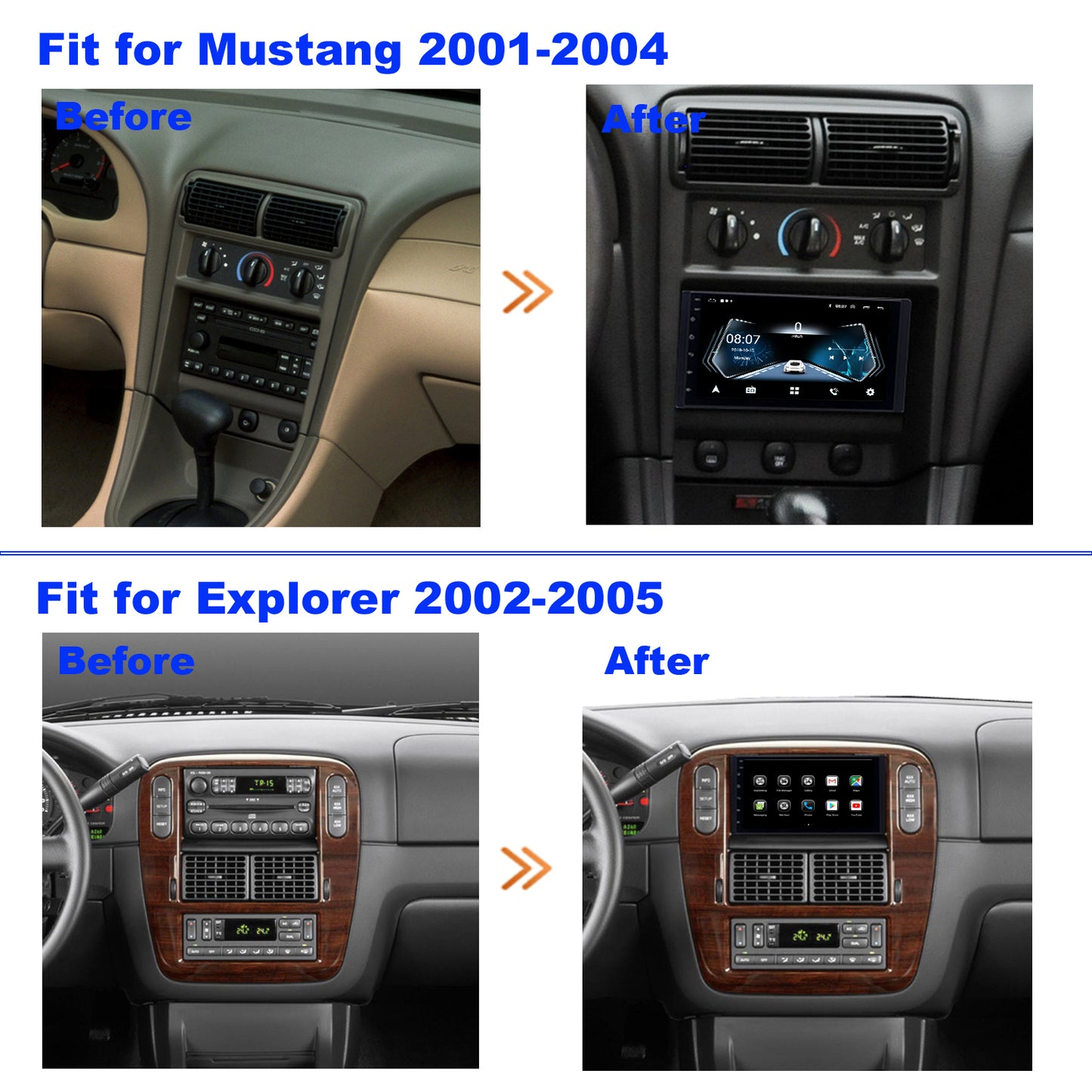 For Ford Mustang 2001-2004 Radio upgrade,7-inch QLED 8-Core CPU,touch screen Stereo,Wireless CarPlay & Android Auto,Free camera