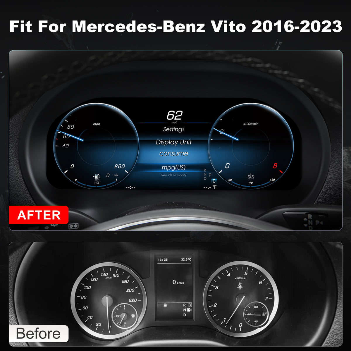 Benz Vito Digital Instrument Cluster 2016-2023 | 12.3" QLED - Topdisplay 2016 2017 2018 2019 2020 2021 2022 2023