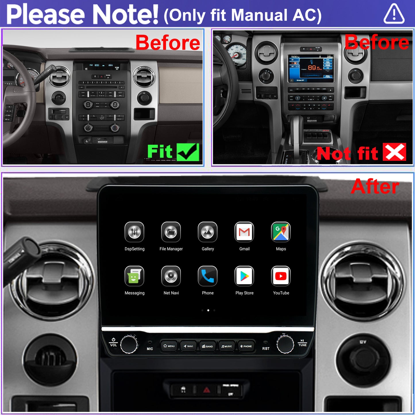 For Ford F150 2009-2012 Radio upgrade,10.1-inch QLED 8-Core CPU,touch screen Stereo,Wireless CarPlay & Android Auto,Free camera,Manual AC ONLY