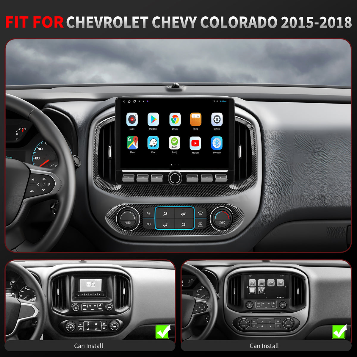 Chevy Colorado Radio upgrade 2015-2018 CarPlay Stereo Screen - Topdisplay 2015 2016 2017 2018 Chevrolet Replacement Headunit Apple Android Auto Accessories Pantalla Estéreo